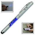 Silver Touch Screen Stylus with Laser Pointer & Flashlight